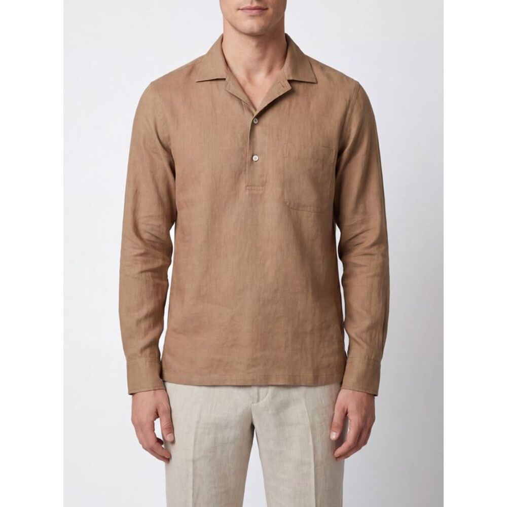 Long-Sleeved Shirt Lardini In Pure Linen With A Cuban Collar And Patch Pocket